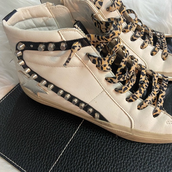ShuShop White and Black High-Top Sneakers with Leopard Accents - Picture 11 of 11